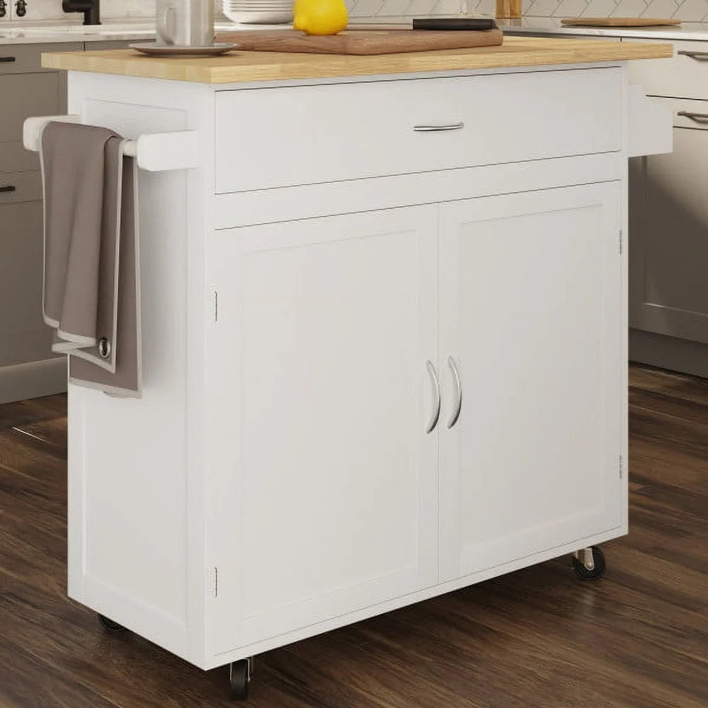 Kitchen Island Rolling Cart Storage Cabinet