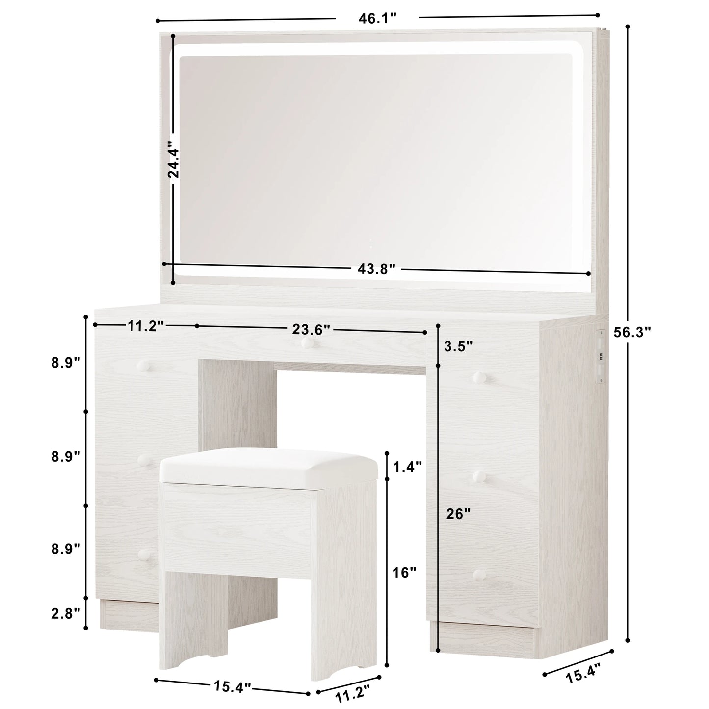 Vanity Desk with LED Lighted Mirror