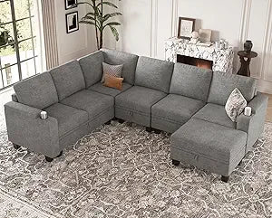 Chenille Modular Sectional Sofa with Storage Armrest