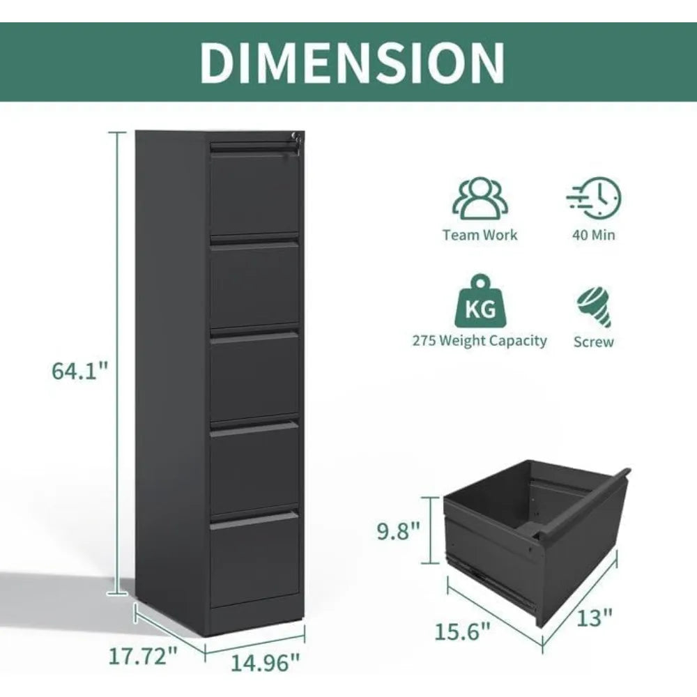 5 Drawer File Cabinet with Lock, Letter/Legal