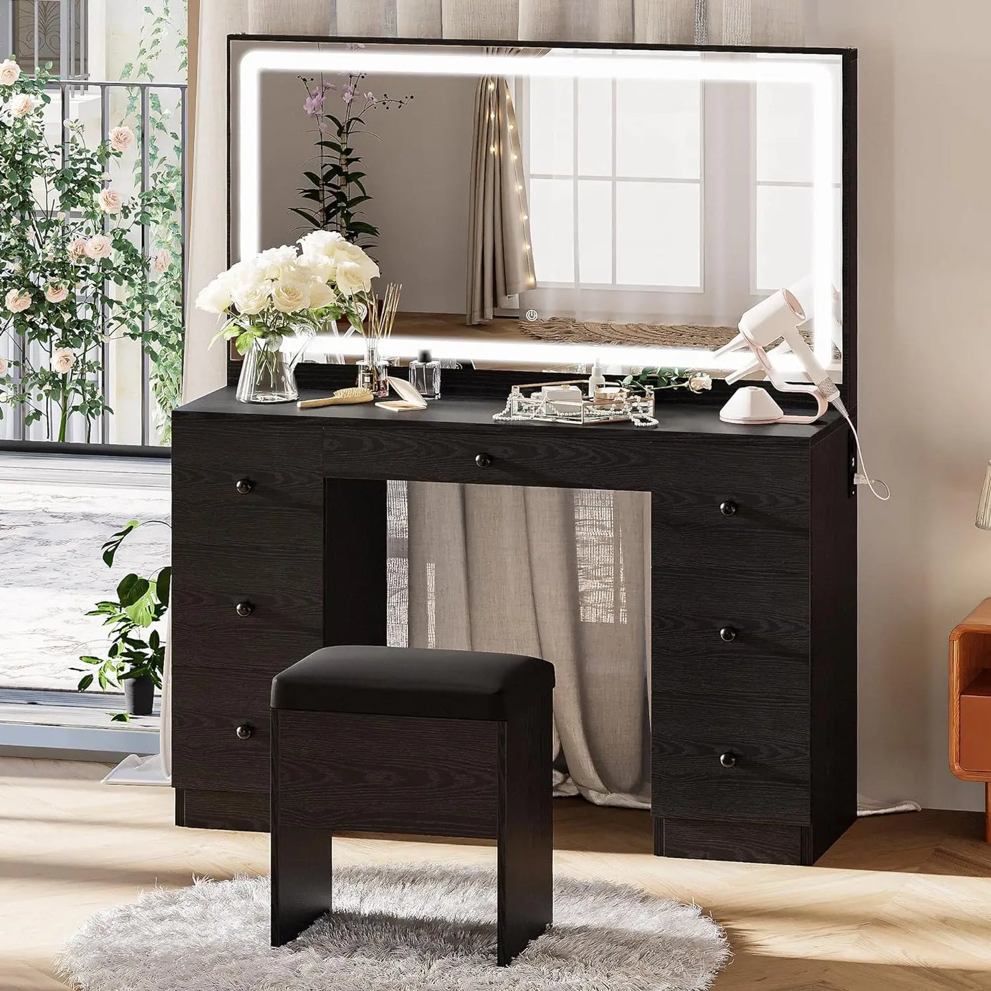 Vanity Desk with LED Lighted Mirror
