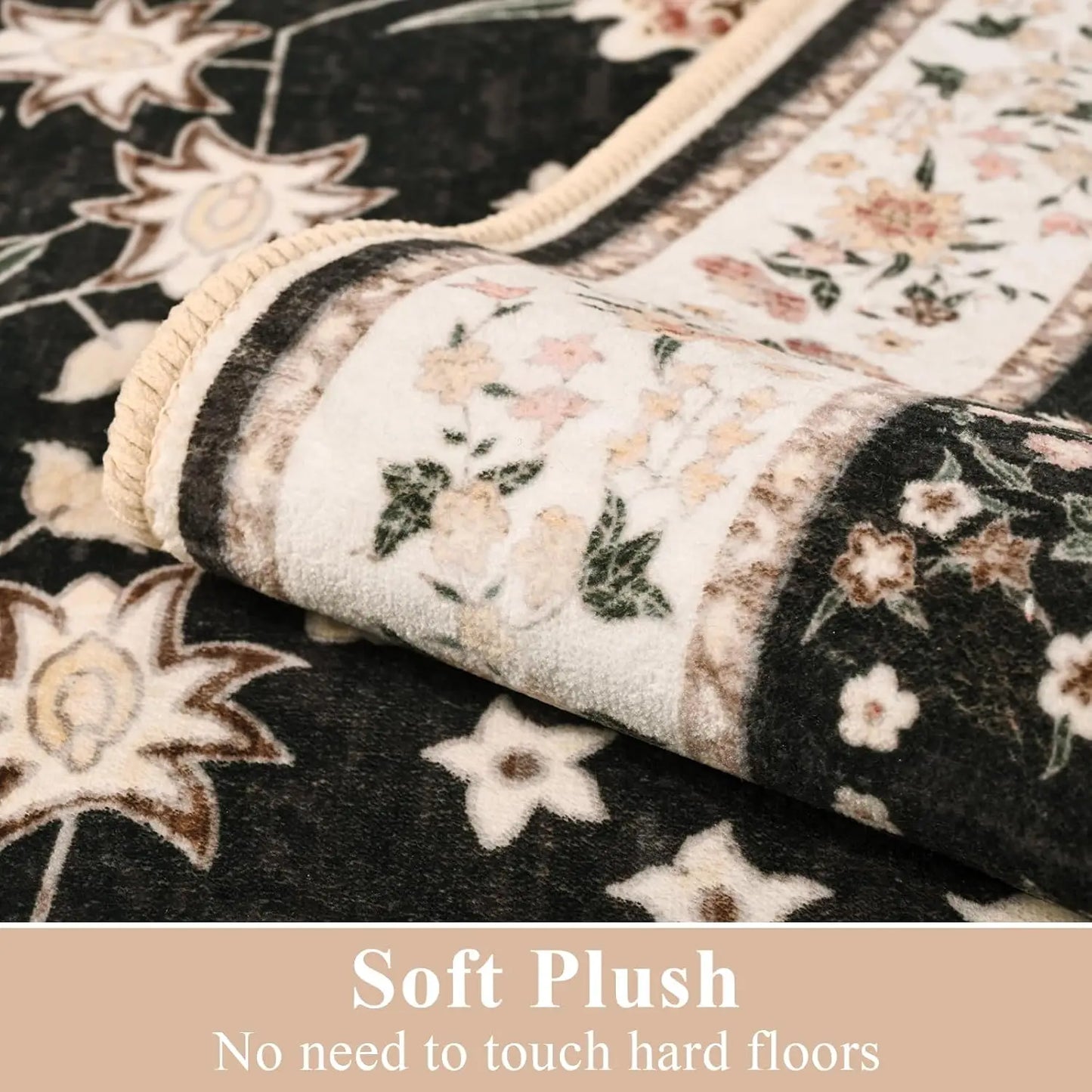 Washable Rugs for Living Room Floral Print