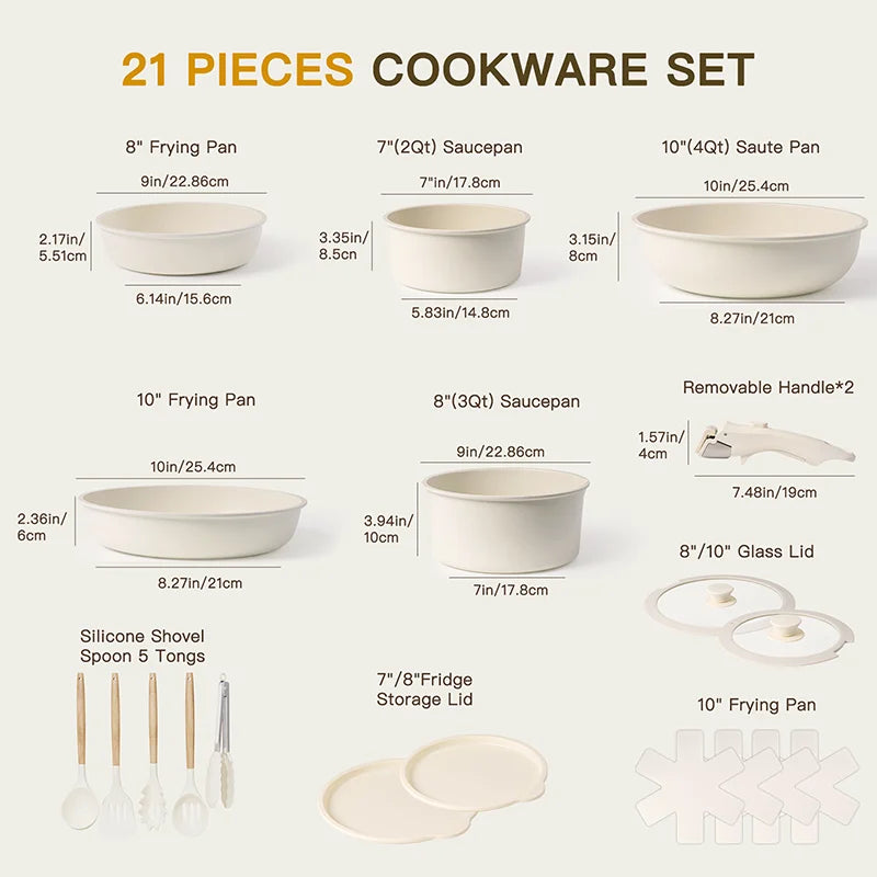21 Piece Ceramic Cookware Set, Sensor Handles