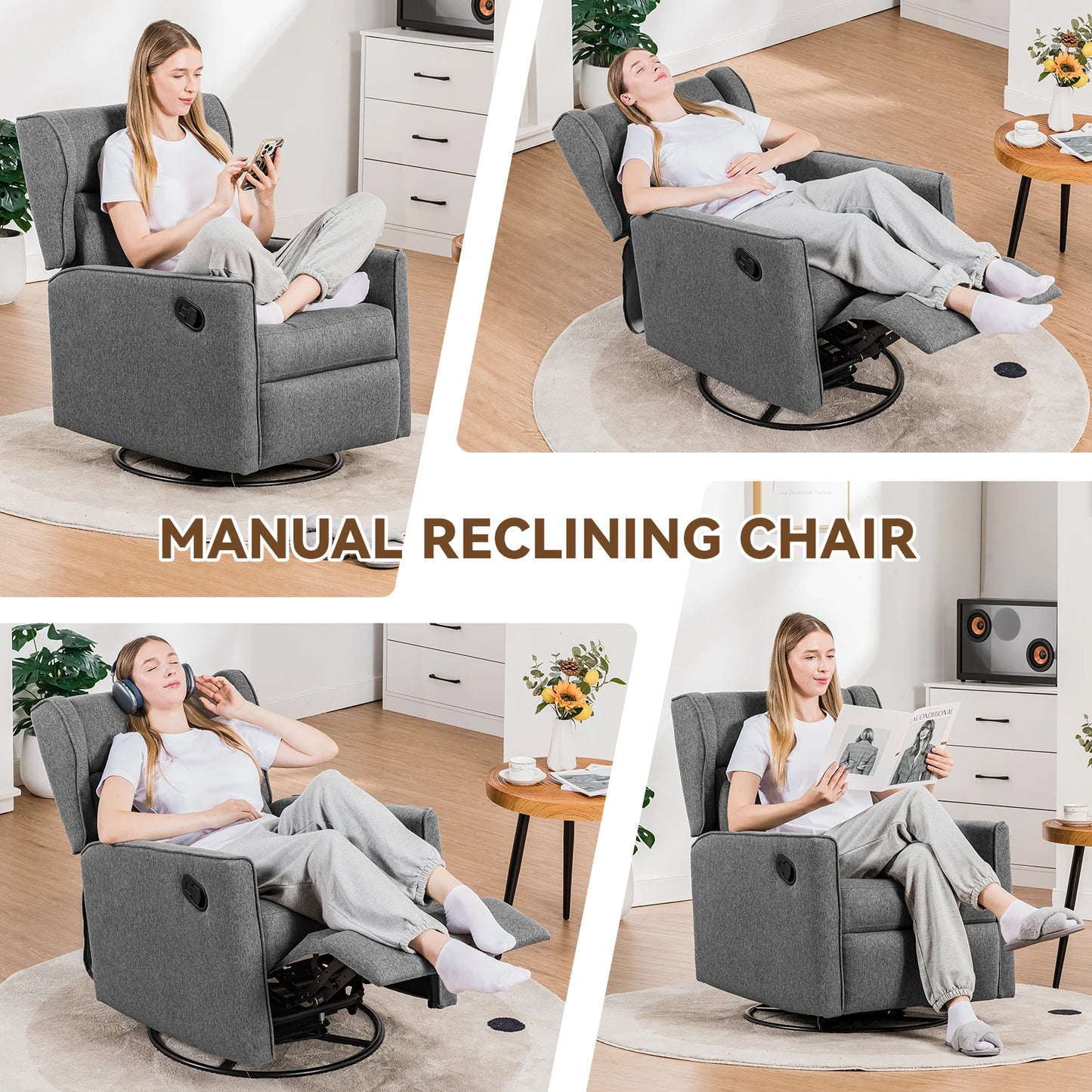 Rocking Recliner Chair, Swivel Glider Recliner