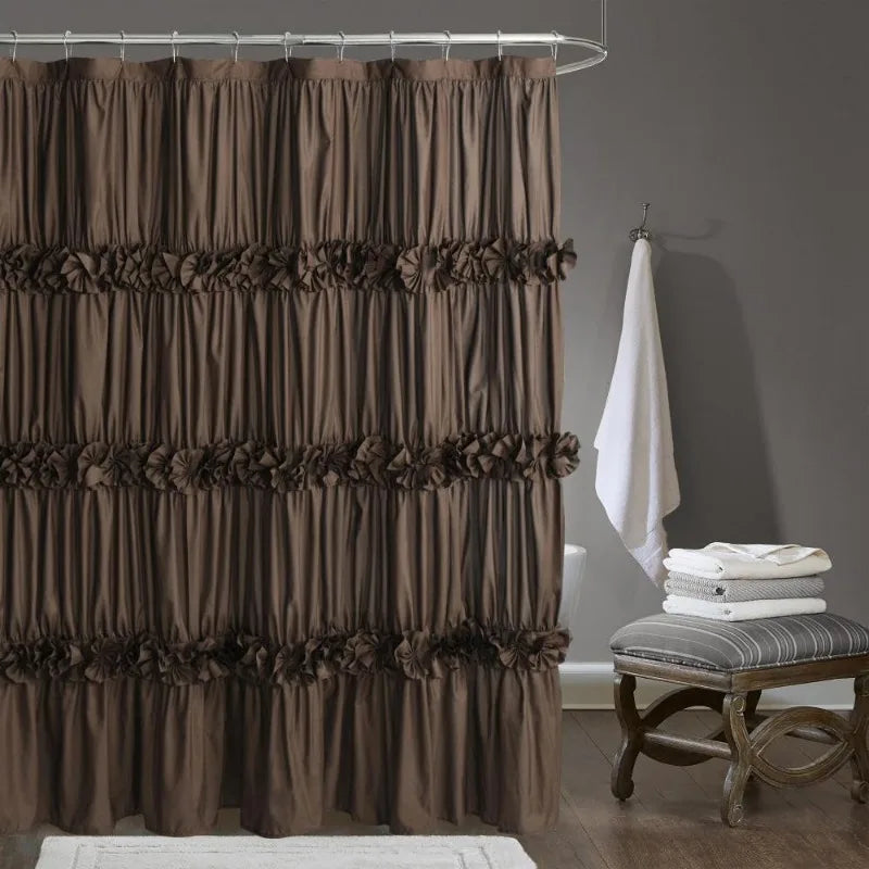 Ruffle Shower Curtain, Vintage Handcrafted Bow Tie