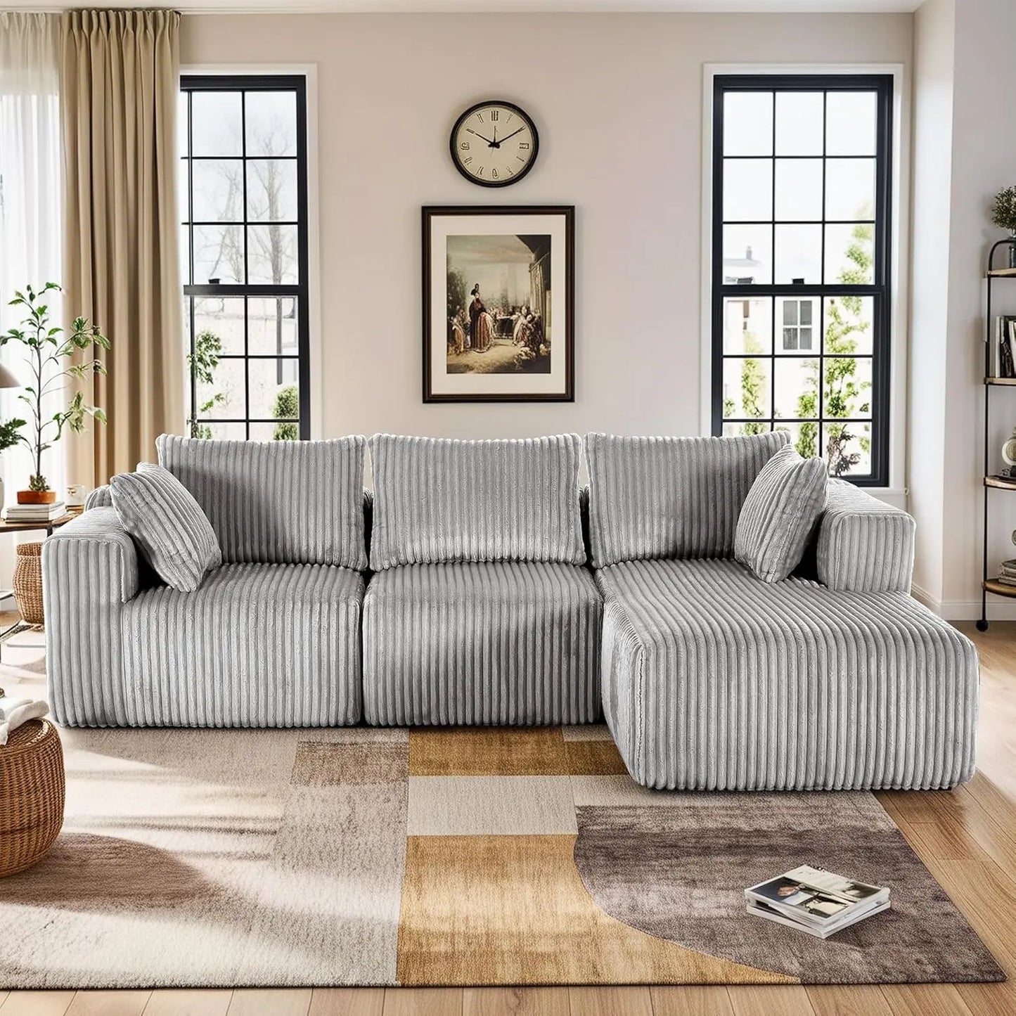 Cloud Sofa, Modular Sectional with L-Shape Chaise