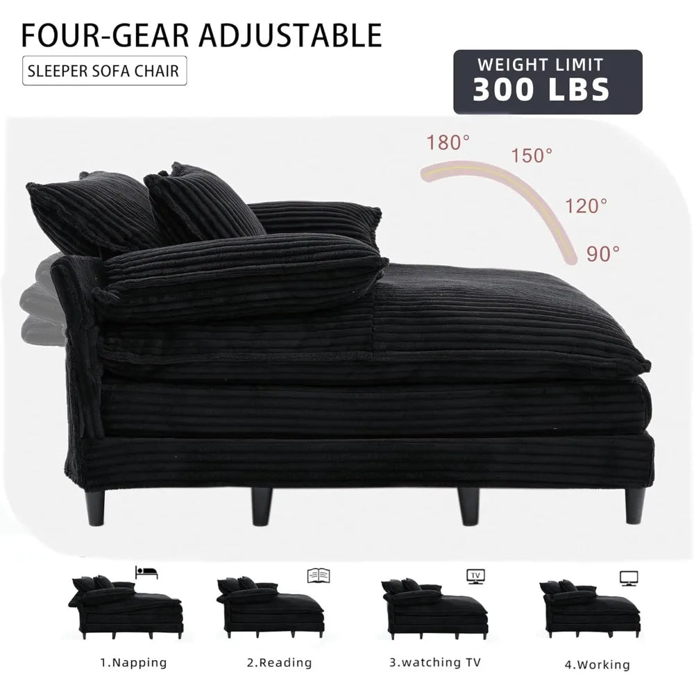 Oversized Chaise Lounge Chair Indoor, with 3 Pillows