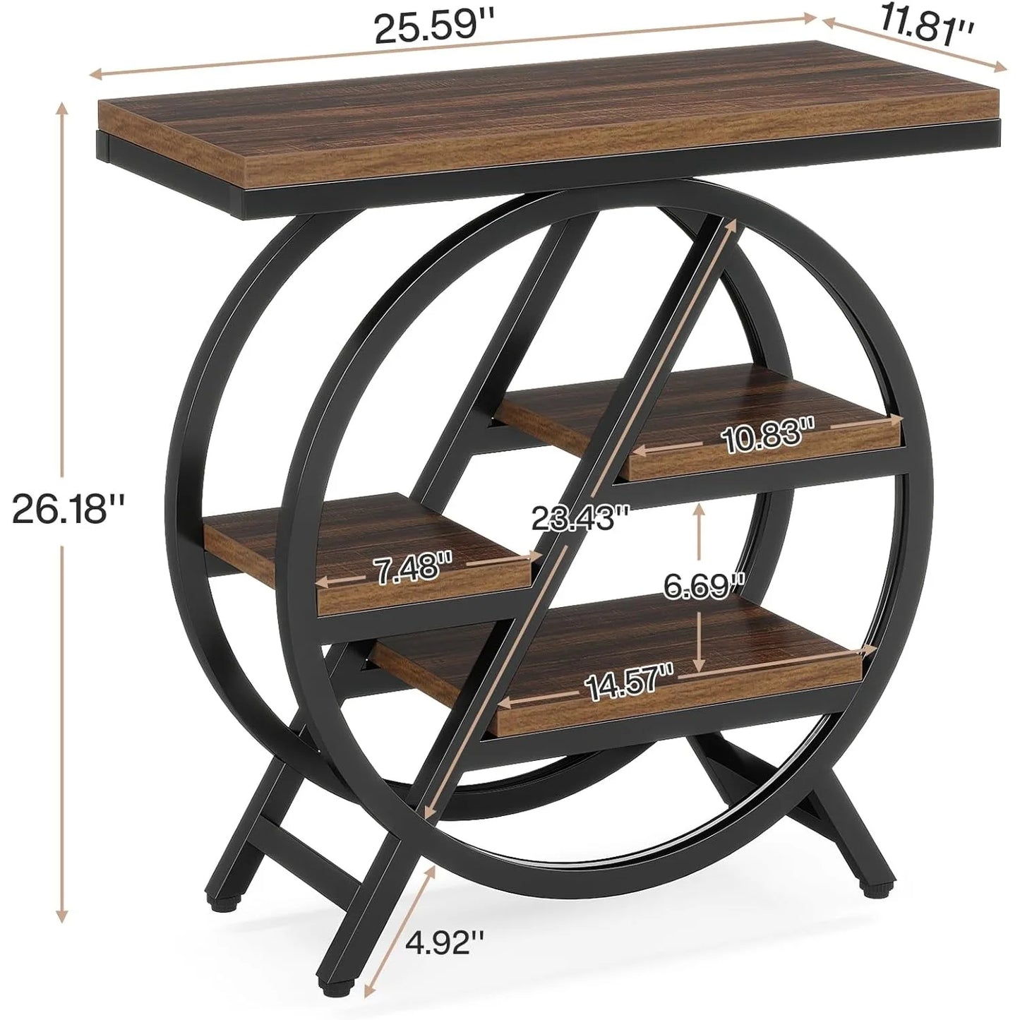 3-Tier Narrow Wood Side Table with Storage