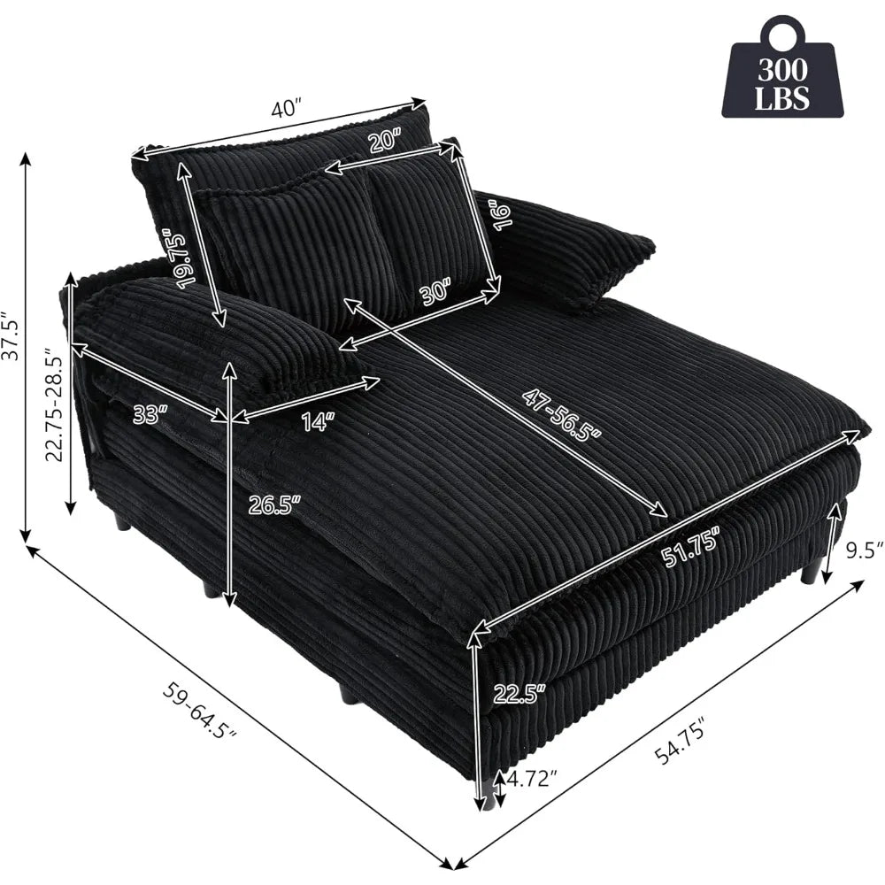 Oversized Chaise Lounge Chair Indoor, with 3 Pillows