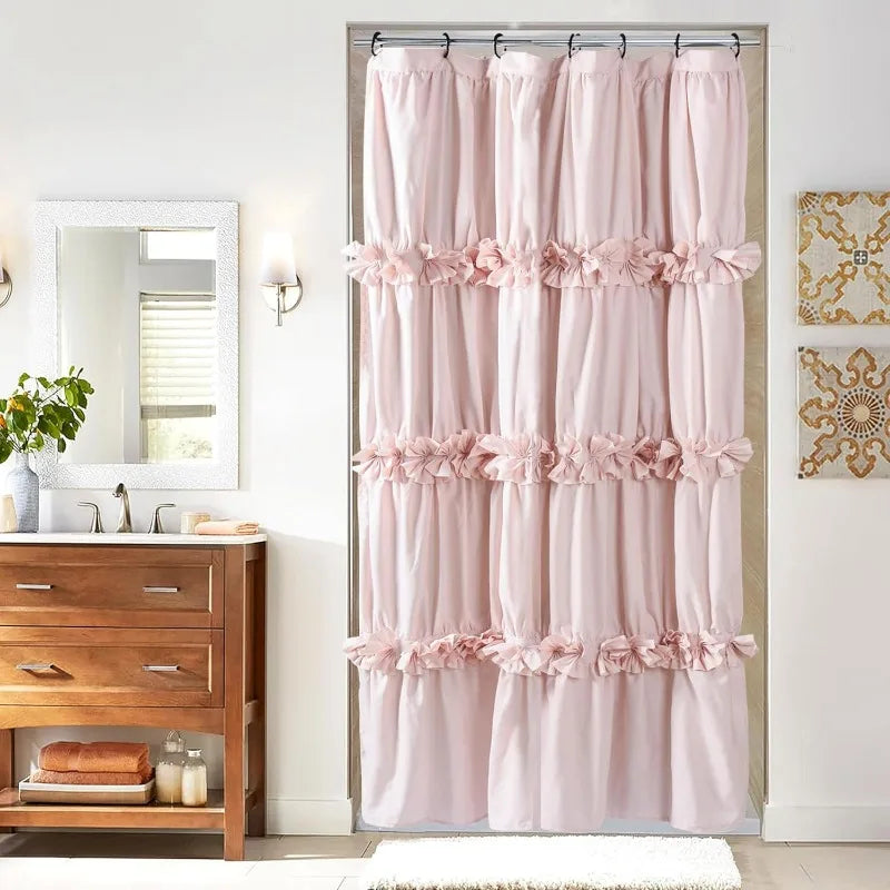 Ruffle Shower Curtain, Vintage Handcrafted Bow Tie