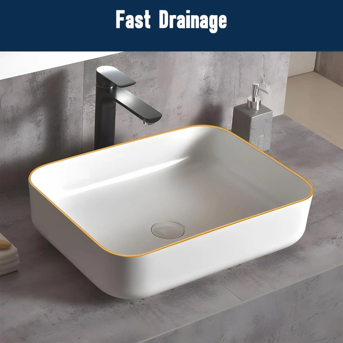 White w/Gold Rim Ceramic Bathroom Sink