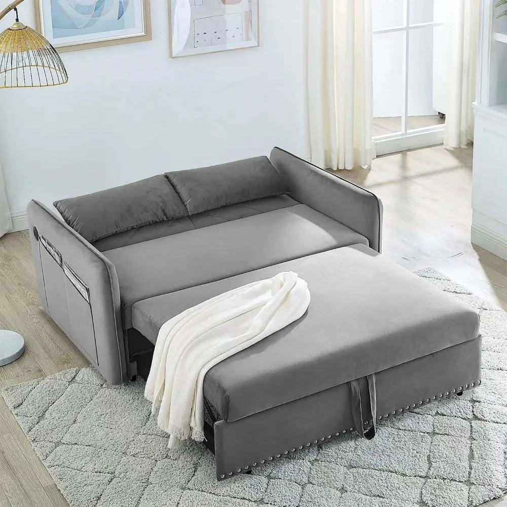 Sleeper Sofa Bed w/USB Port, Upholstered Velvet