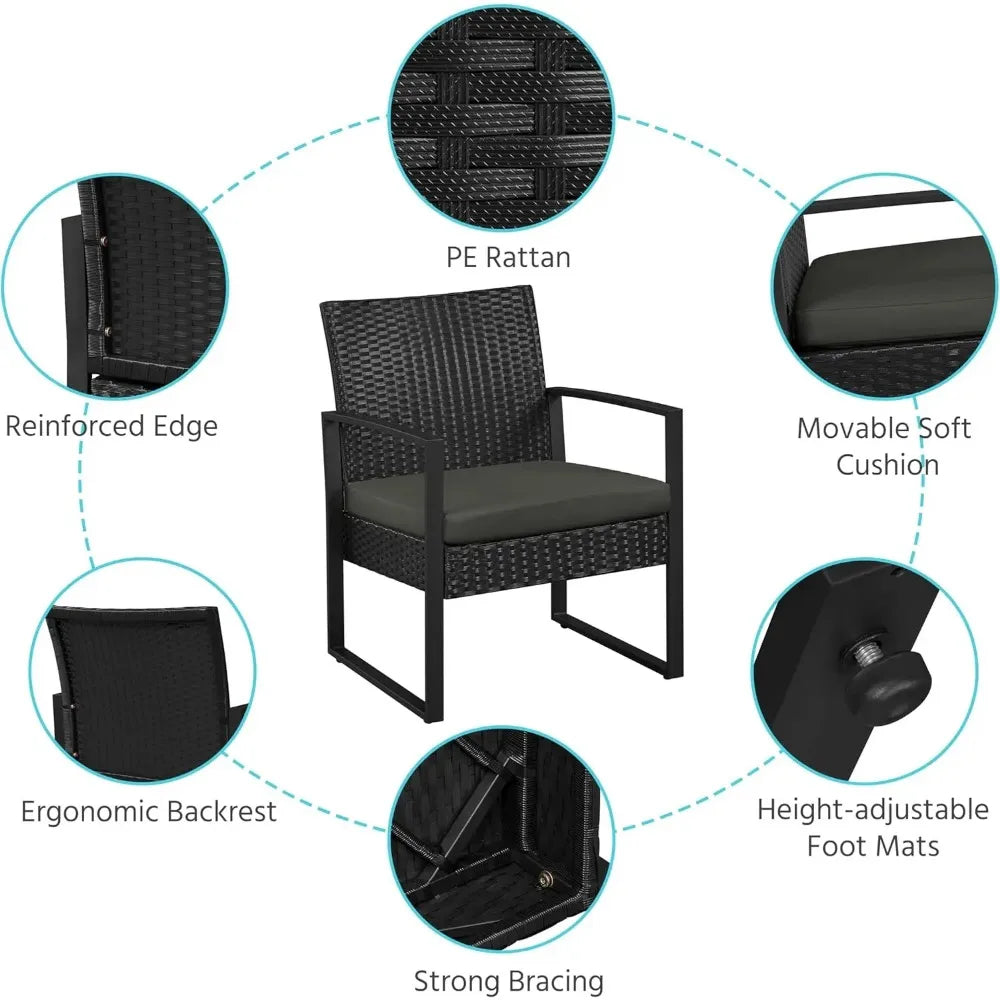 3 Pieces Rattan Bistro Set, Conversation Furniture