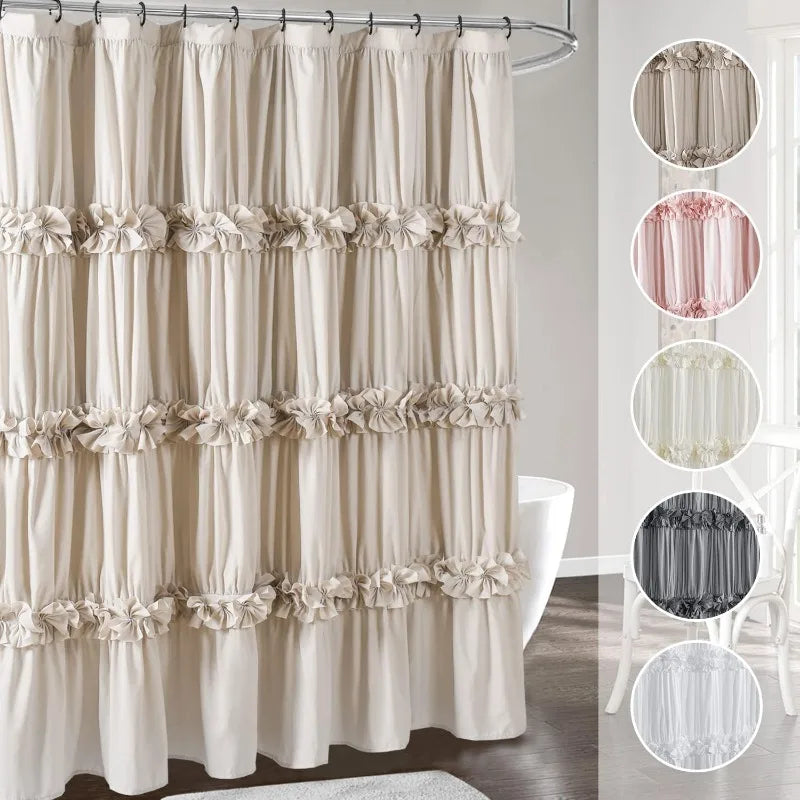 Ruffle Shower Curtain, Vintage Handcrafted Bow Tie