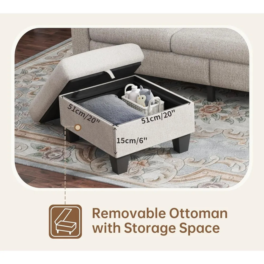 78" L Shaped Couch with Storage Ottoman