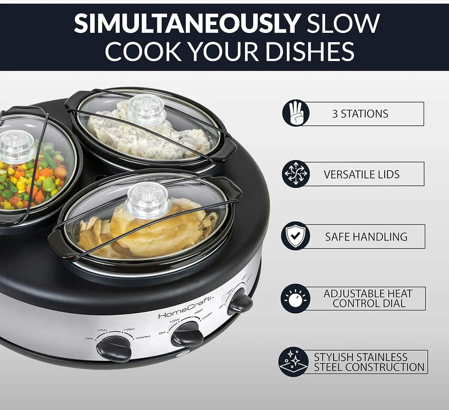 Triple Round Oval 1.5 Quart Cooker Buffet