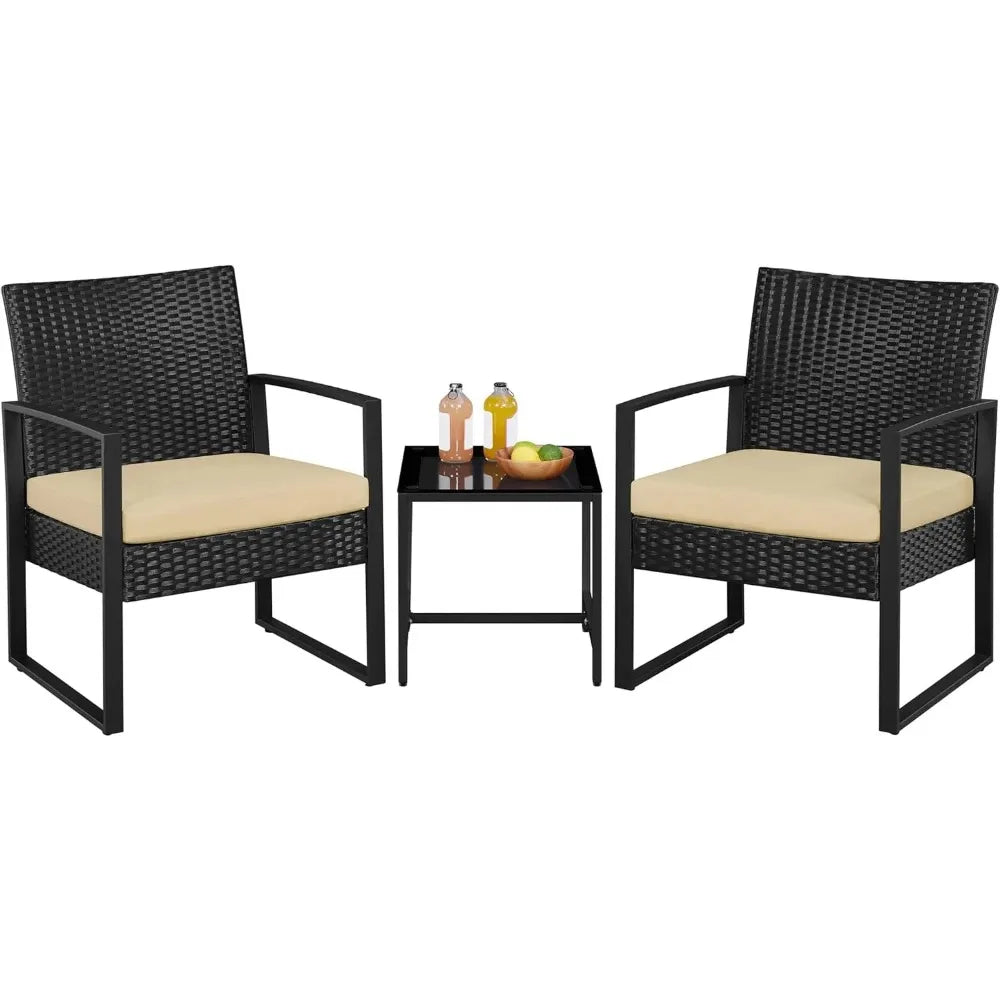 3 Pieces Rattan Bistro Set, Conversation Furniture