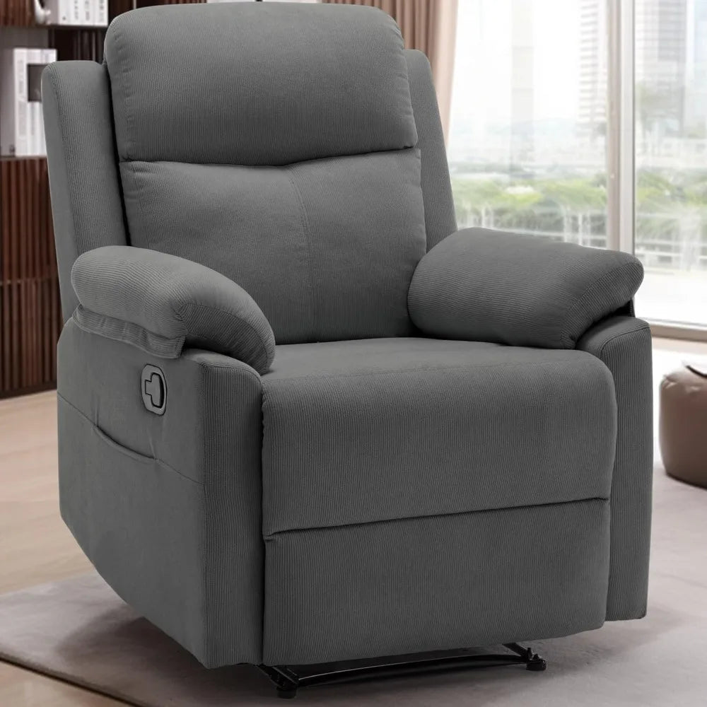 Upholstered Manual Recliner with Side Pockets