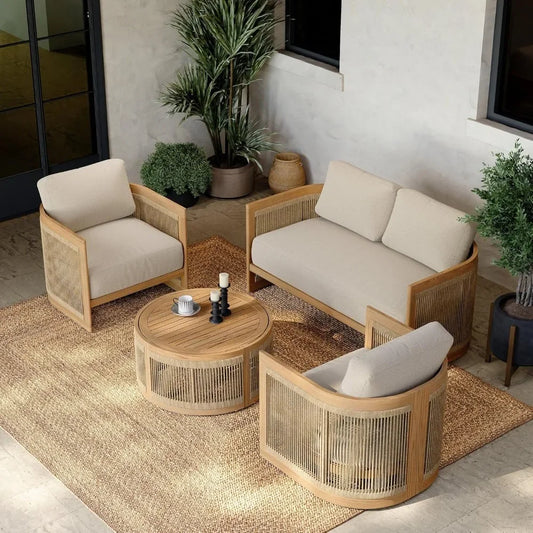 Teak & Woven Rope  Sofa Set,