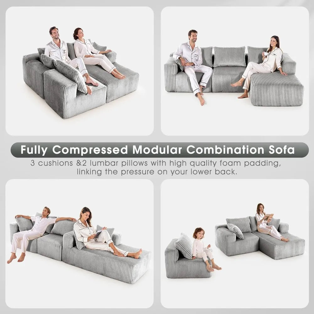 Cloud Sofa, Modular Sectional with L-Shape Chaise