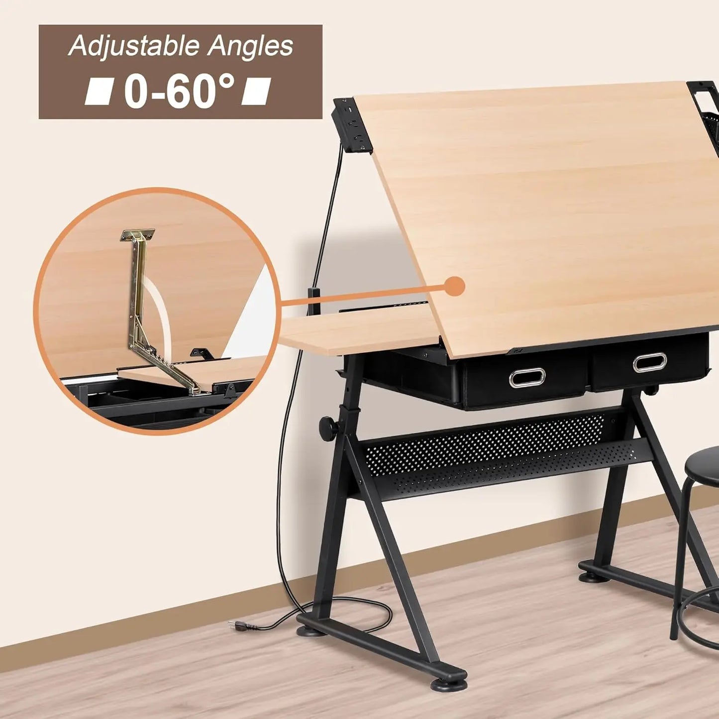 Adjustable Drafting Table with Stool, Drawing Desk