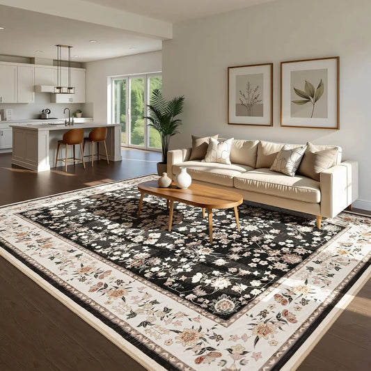 Washable Rugs for Living Room Floral Print