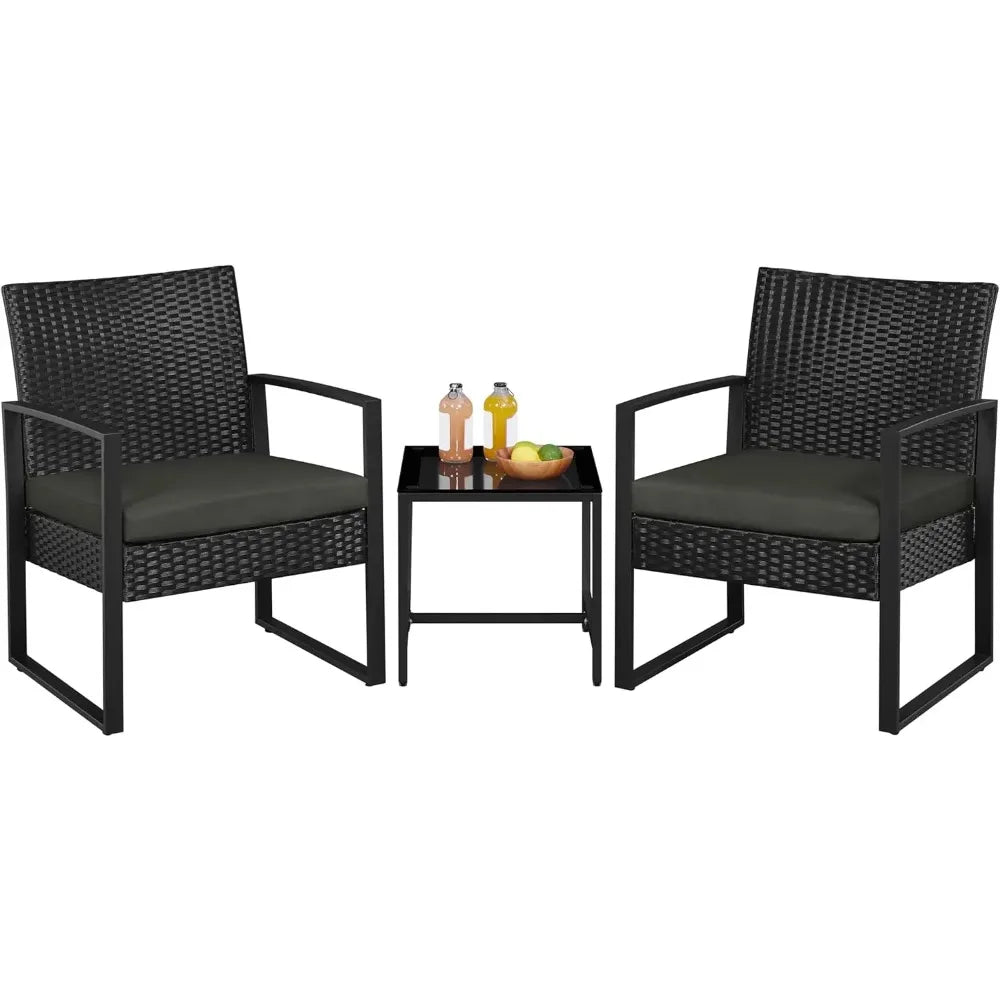 3 Pieces Rattan Bistro Set, Conversation Furniture