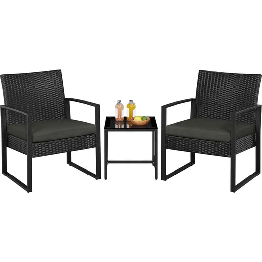 3 Pieces Rattan Bistro Set, Conversation Furniture