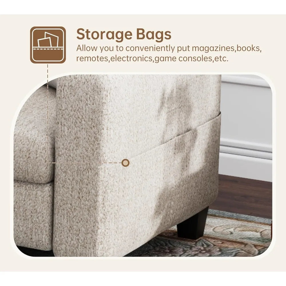 78" L Shaped Couch with Storage Ottoman