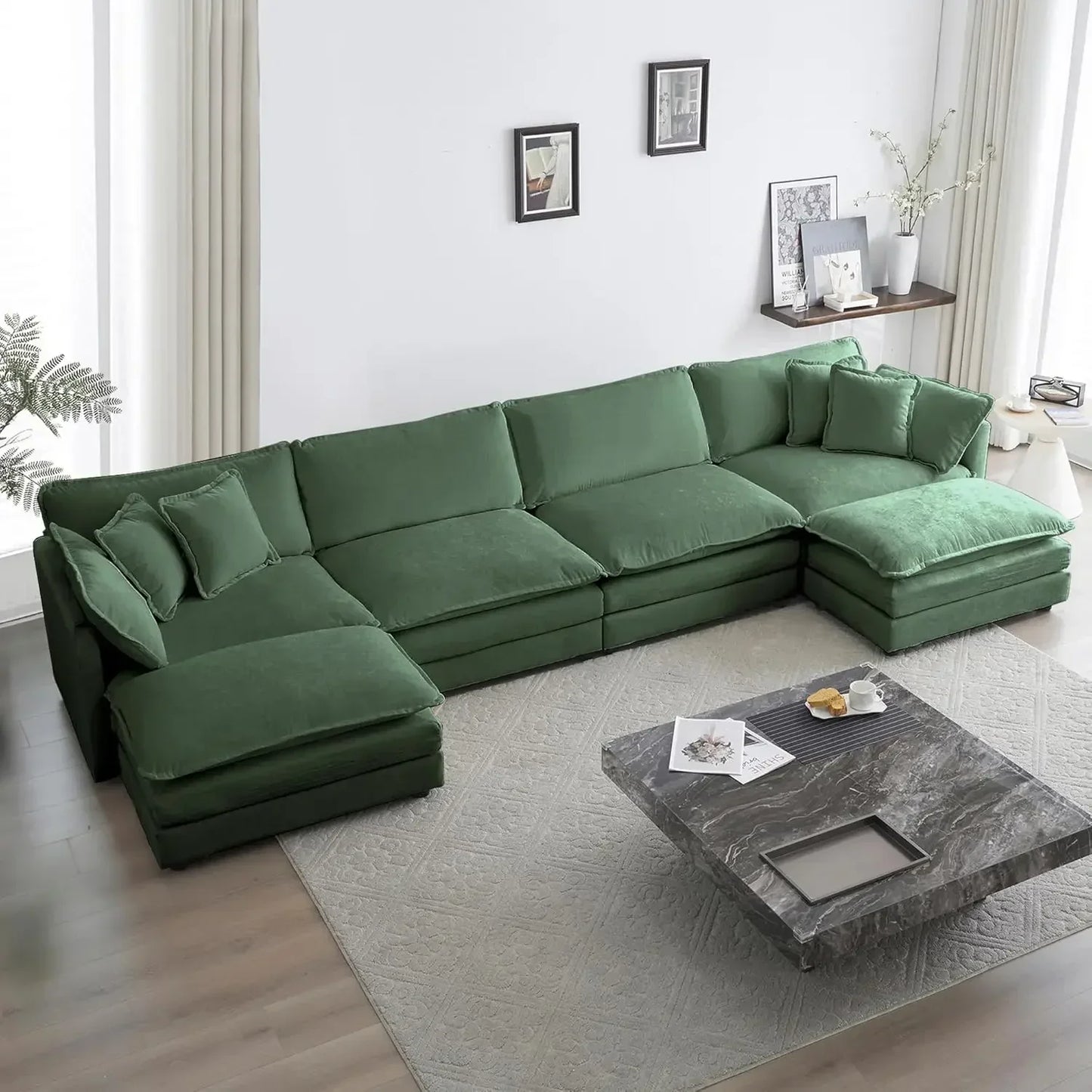 6 Seater Chenille Large U Shaped Sectional