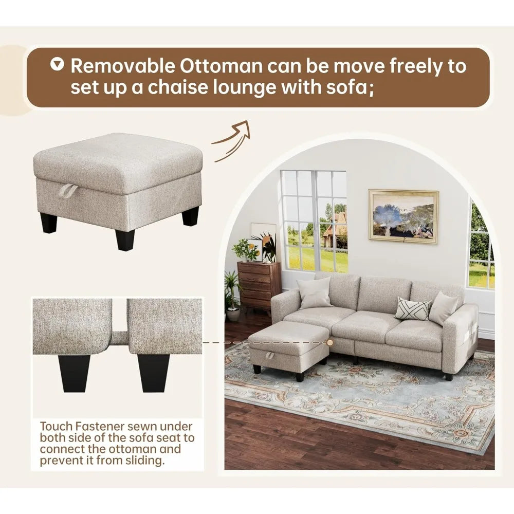 78" L Shaped Couch with Storage Ottoman