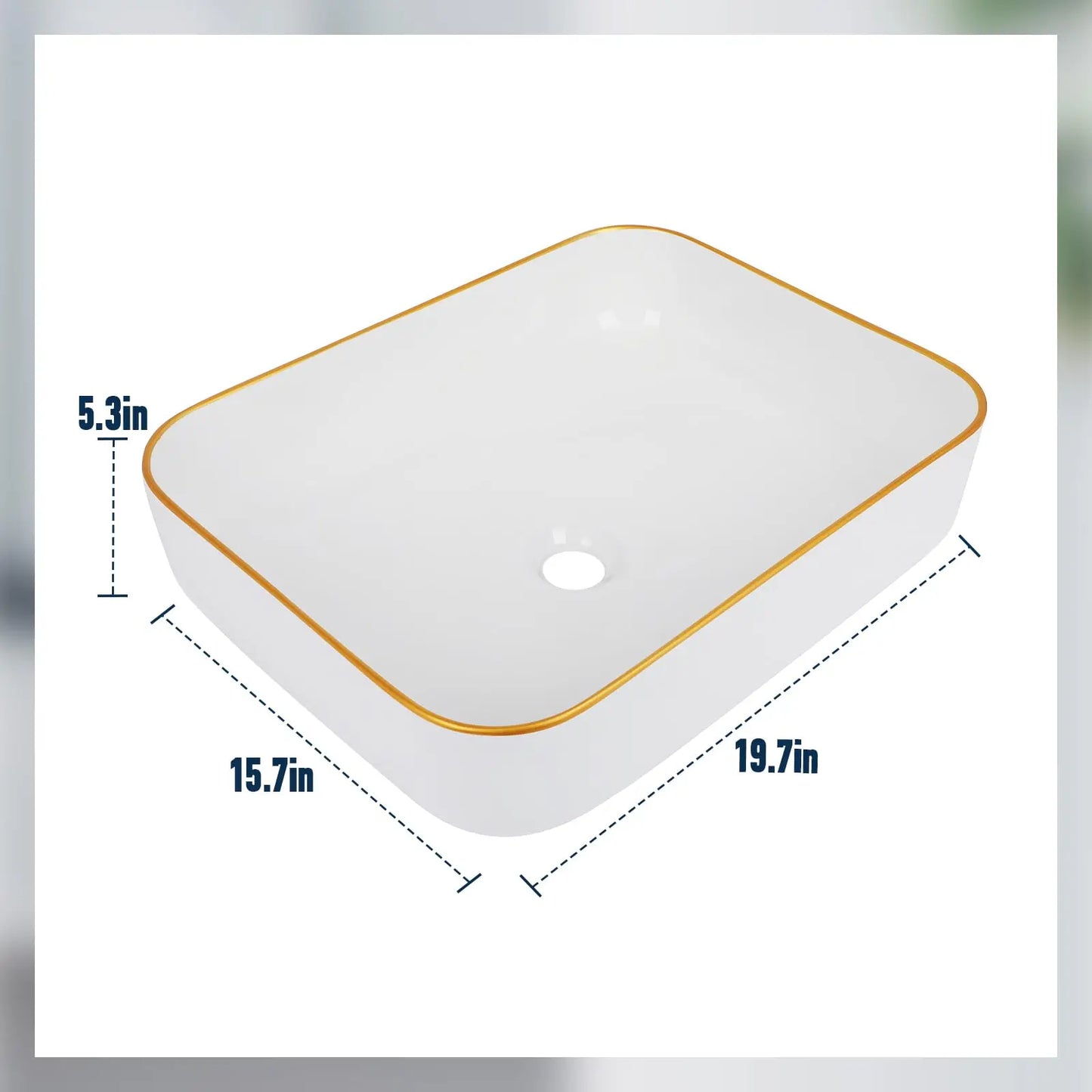 White w/Gold Rim Ceramic Bathroom Sink