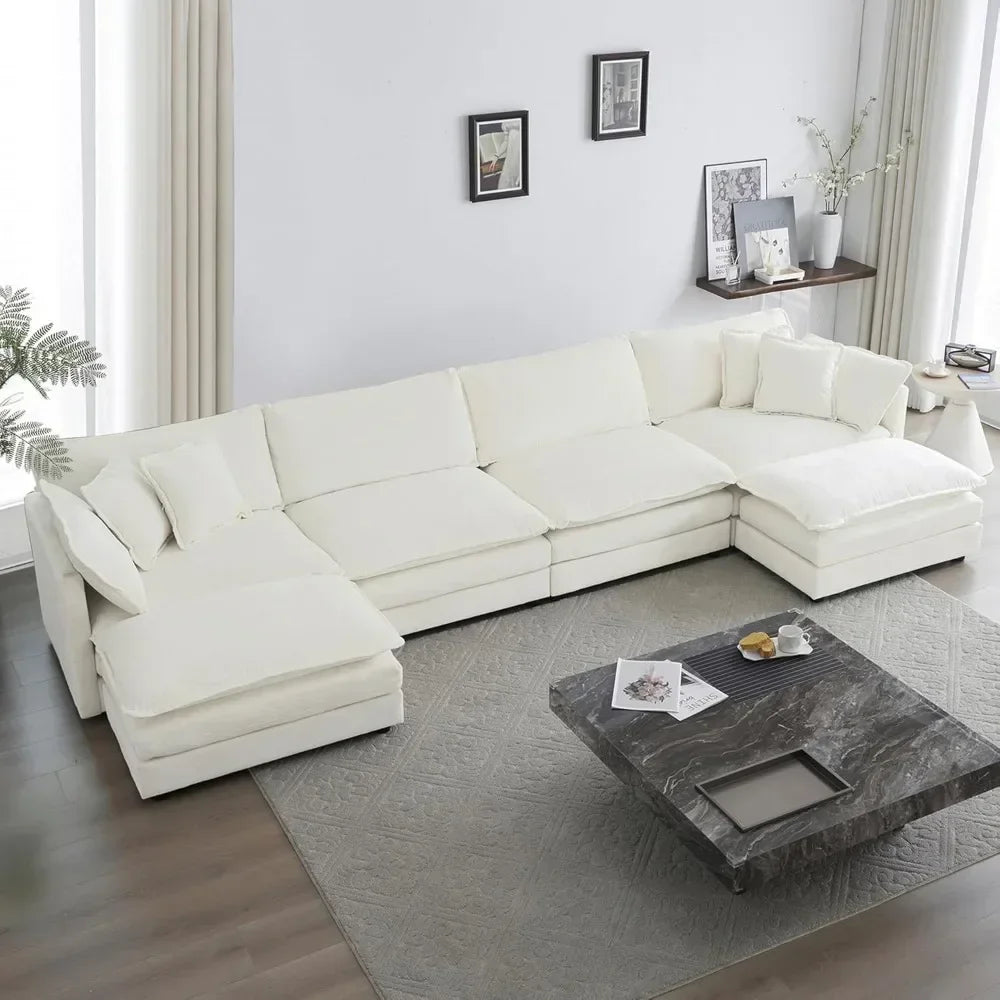 6 Seater Chenille Large U Shaped Sectional
