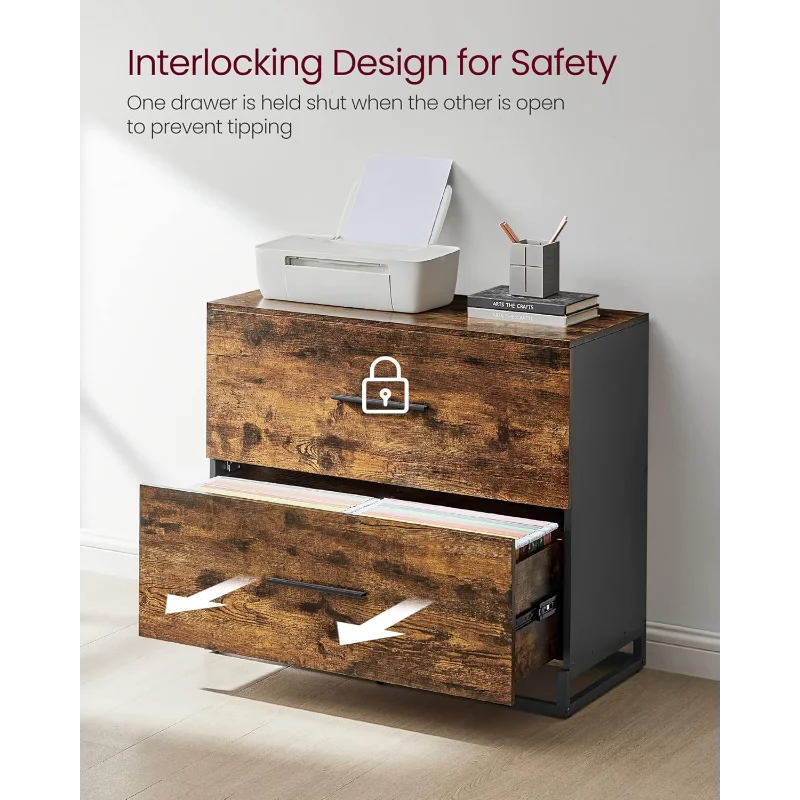2-Drawer Filing Cabinet with Anti-tip Interlocking Mechanism