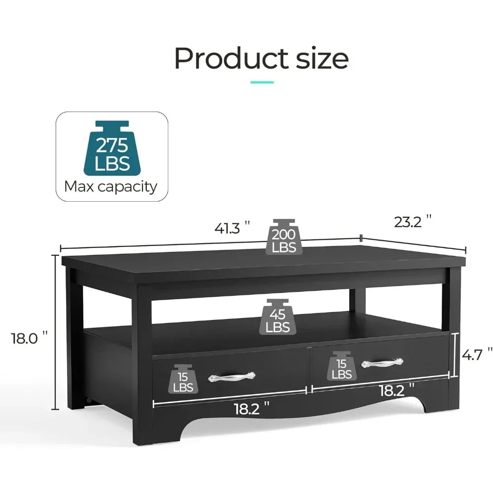 Farmhouse, Wood Coffee Table with Storage Drawers