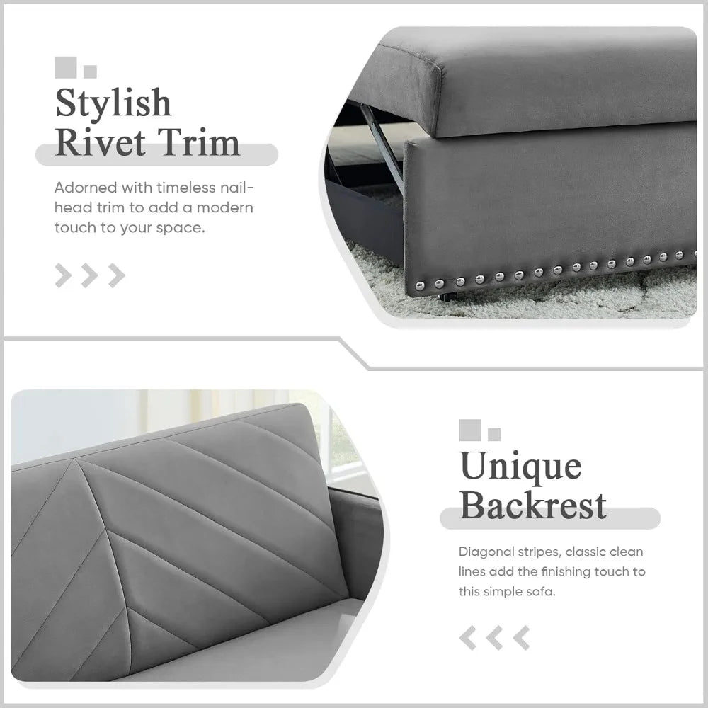 Sleeper Sofa Bed w/USB Port, Upholstered Velvet