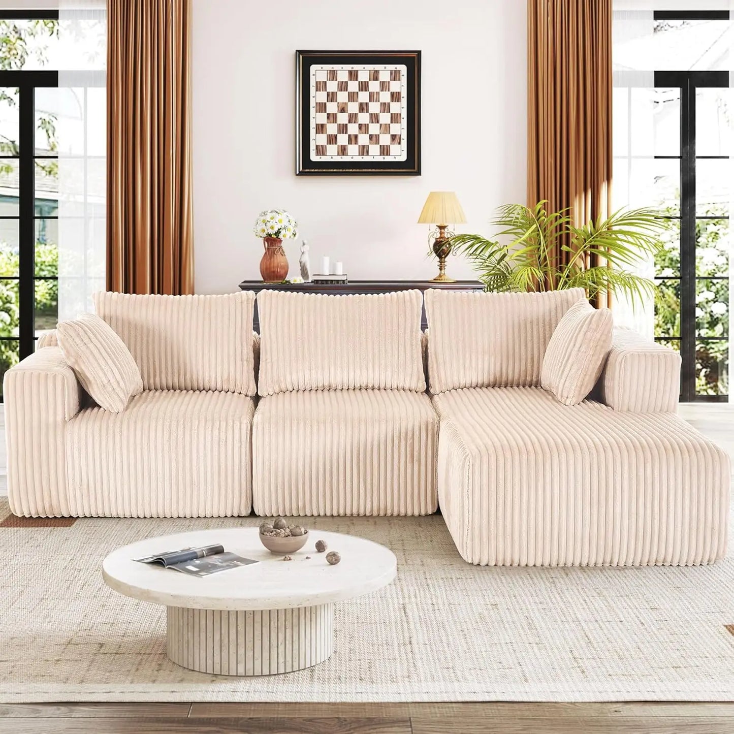 Cloud Sofa, Modular Sectional with L-Shape Chaise