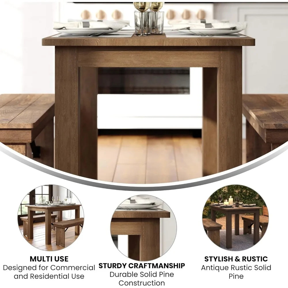 Antique Rustic Solid Pine Farm Dining Table