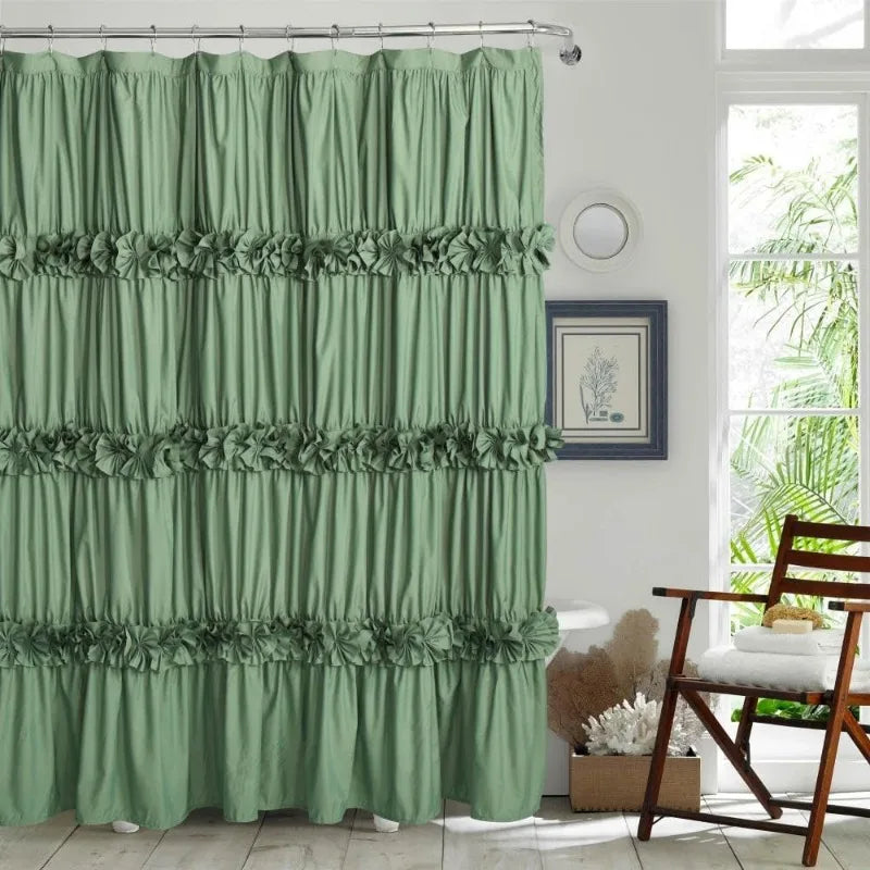 Ruffle Shower Curtain, Vintage Handcrafted Bow Tie