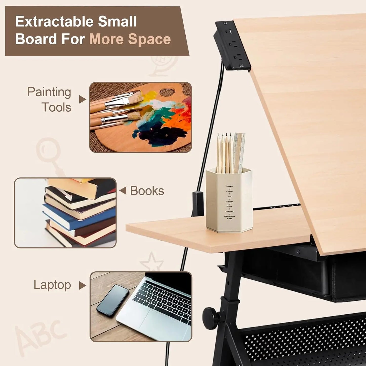Adjustable Drafting Table with Stool, Drawing Desk