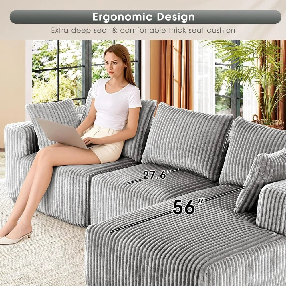 Cloud Sofa, Modular Sectional with L-Shape Chaise