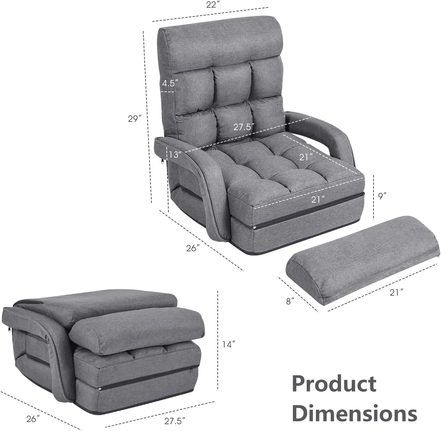 Folding Lazy Sofa Floor Chair, Chaise Lounger