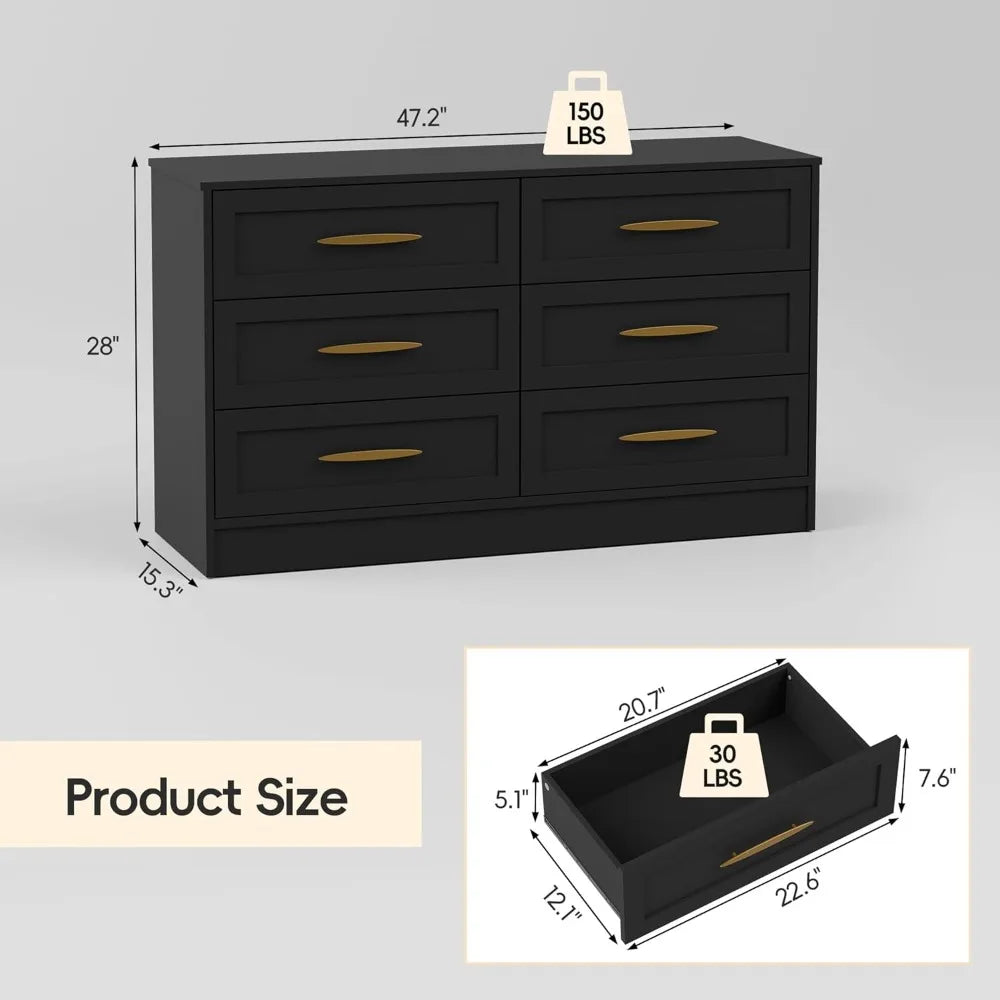 6 Drawer Wood Dresser for Bedroom