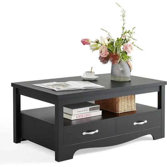 Farmhouse, Wood Coffee Table with Storage Drawers