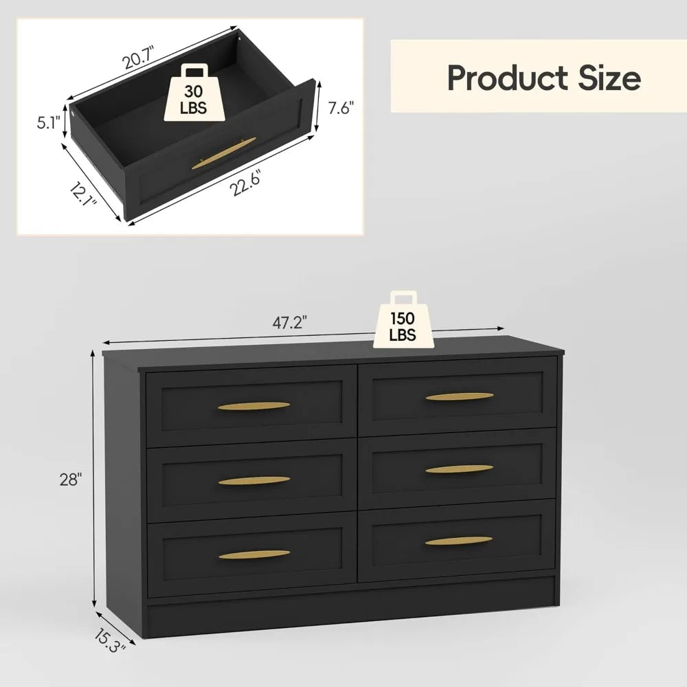 6 Drawer Wood Dresser for Bedroom