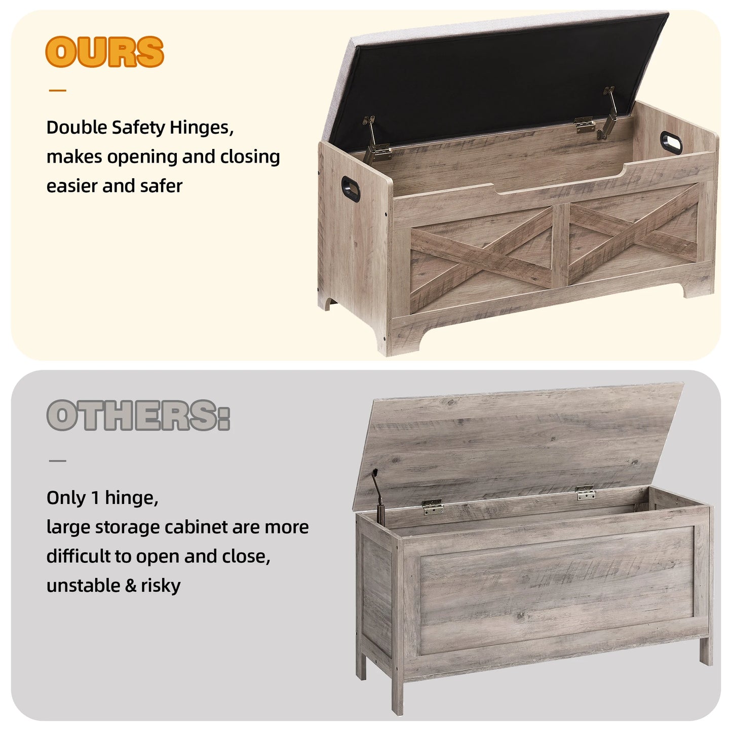 Storage Bench/Chest with 2 Safety Hinges