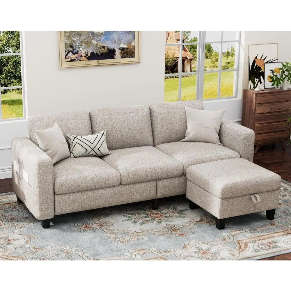 78" L Shaped Couch with Storage Ottoman