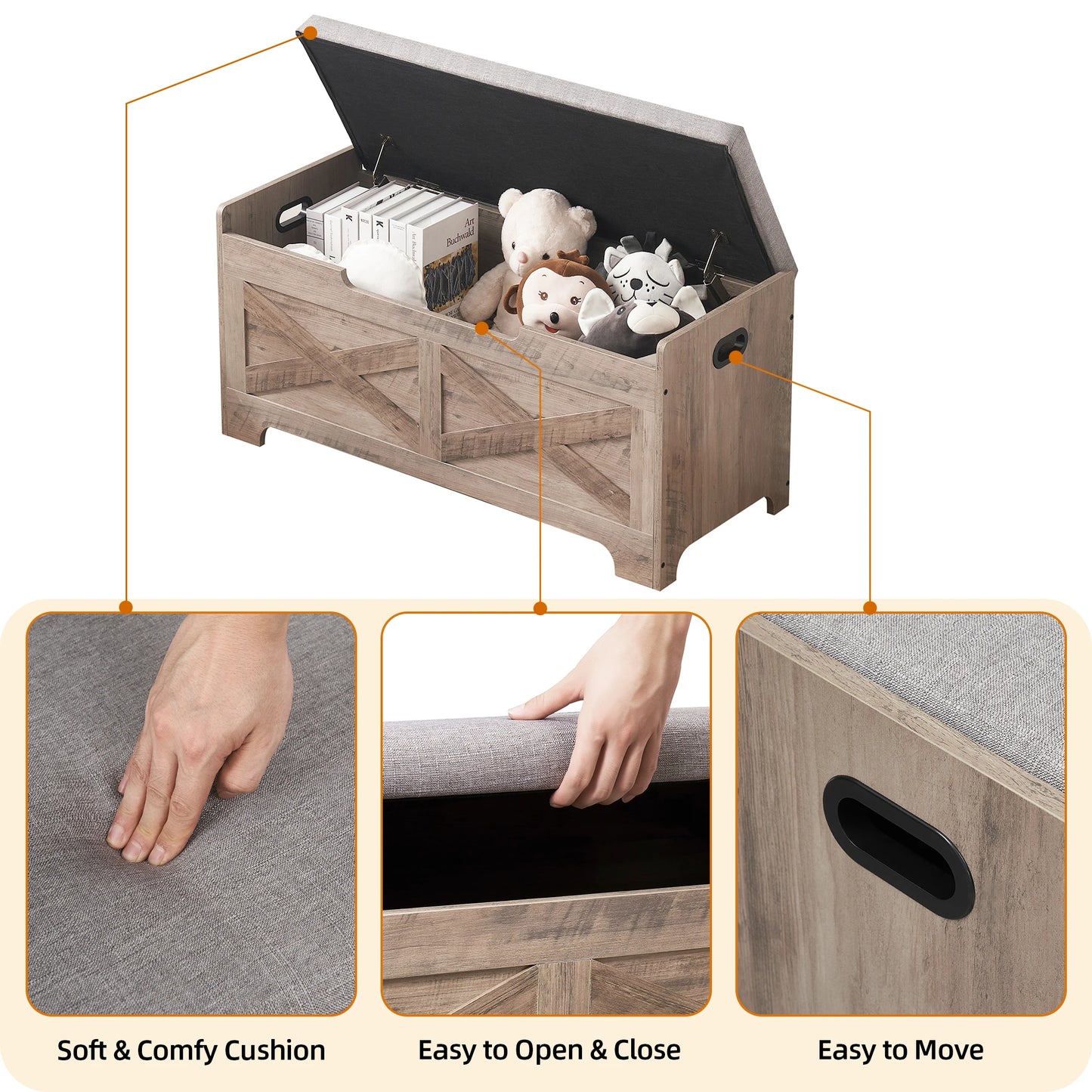 Storage Bench/Chest with 2 Safety Hinges