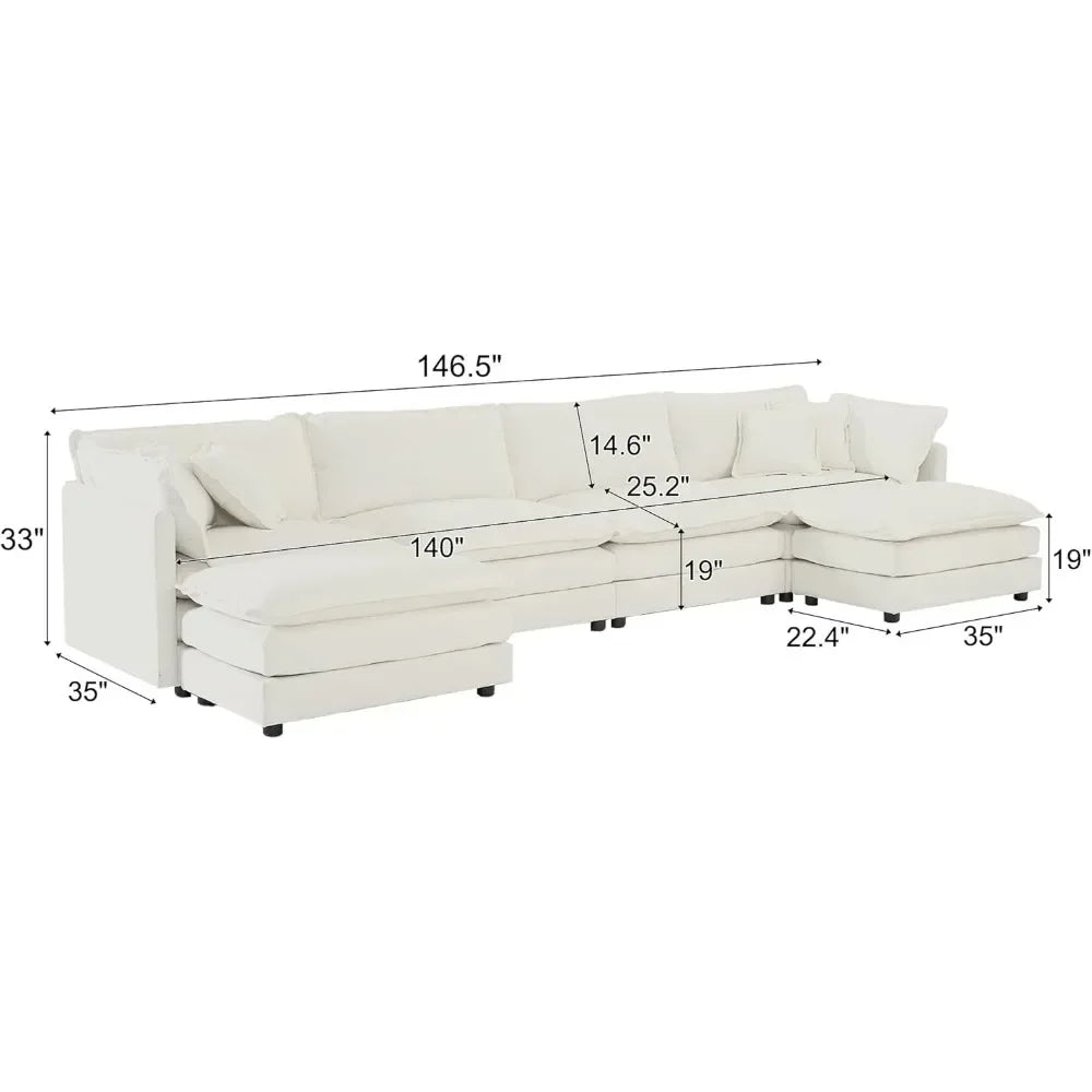 6 Seater Chenille Large U Shaped Sectional