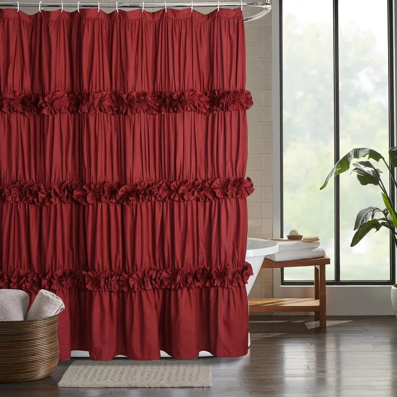 Ruffle Shower Curtain, Vintage Handcrafted Bow Tie